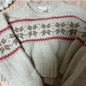 Altar'd State Cream Sweater with Pink and Brown Pattern